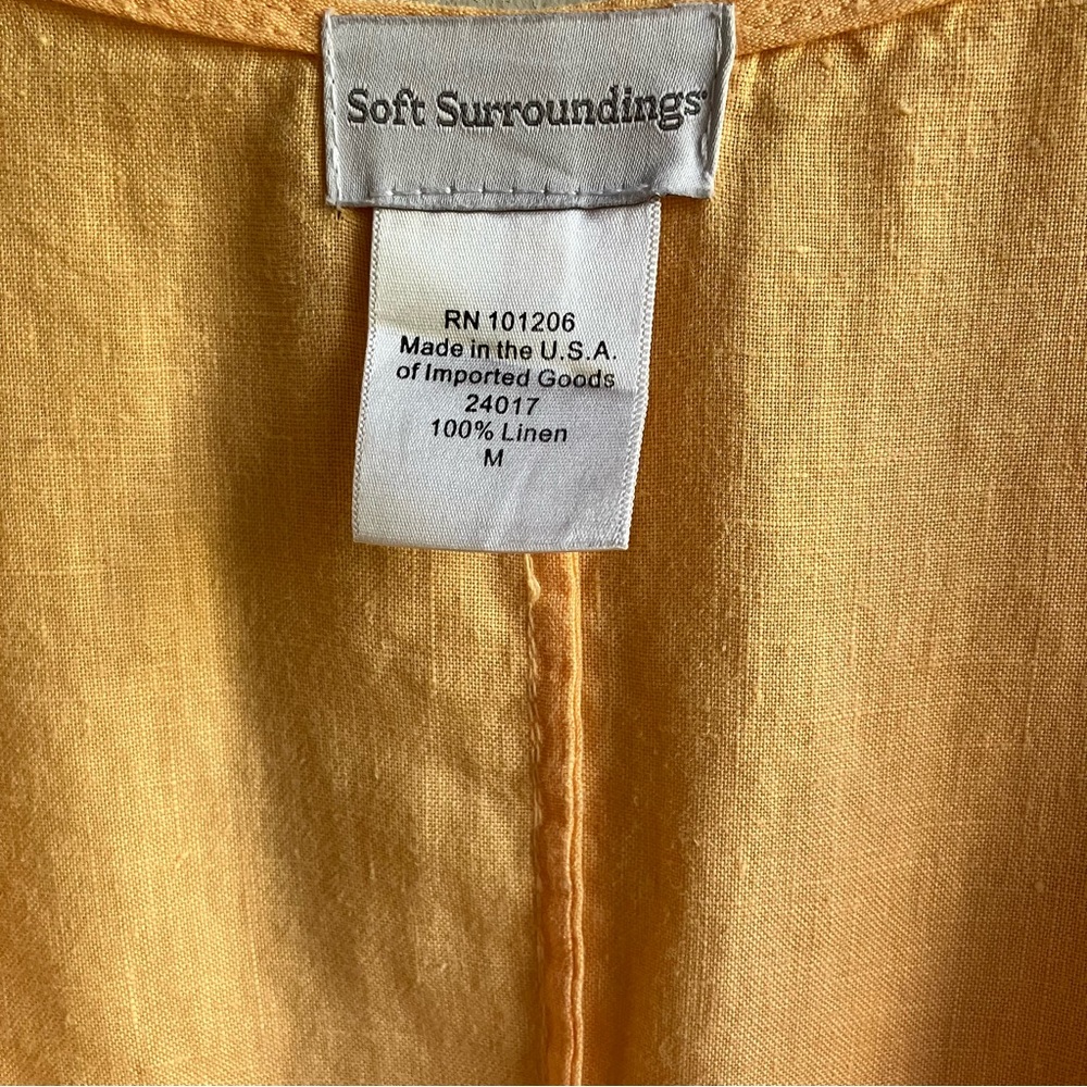 Soft Surroundings 100% Linen Button Front Blouse Size M Orange Tunic Top 24017 - Picture 3 of 8